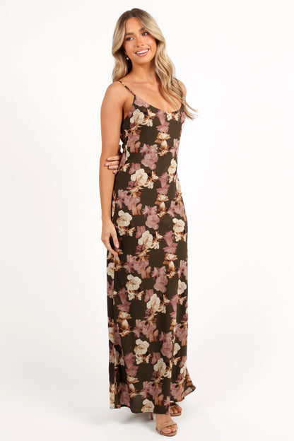 Jamie Maxi Slip Dress Olive Floral
