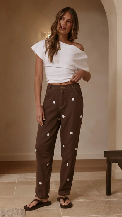 Cleora Barrel Jeans Chocolate Polka