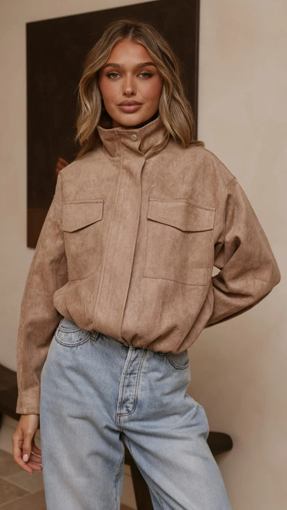Josh Funnel Neck Jacket Beige