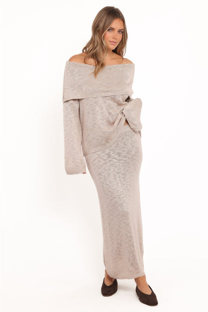 Indya Off Shoulder Top Oatmeal