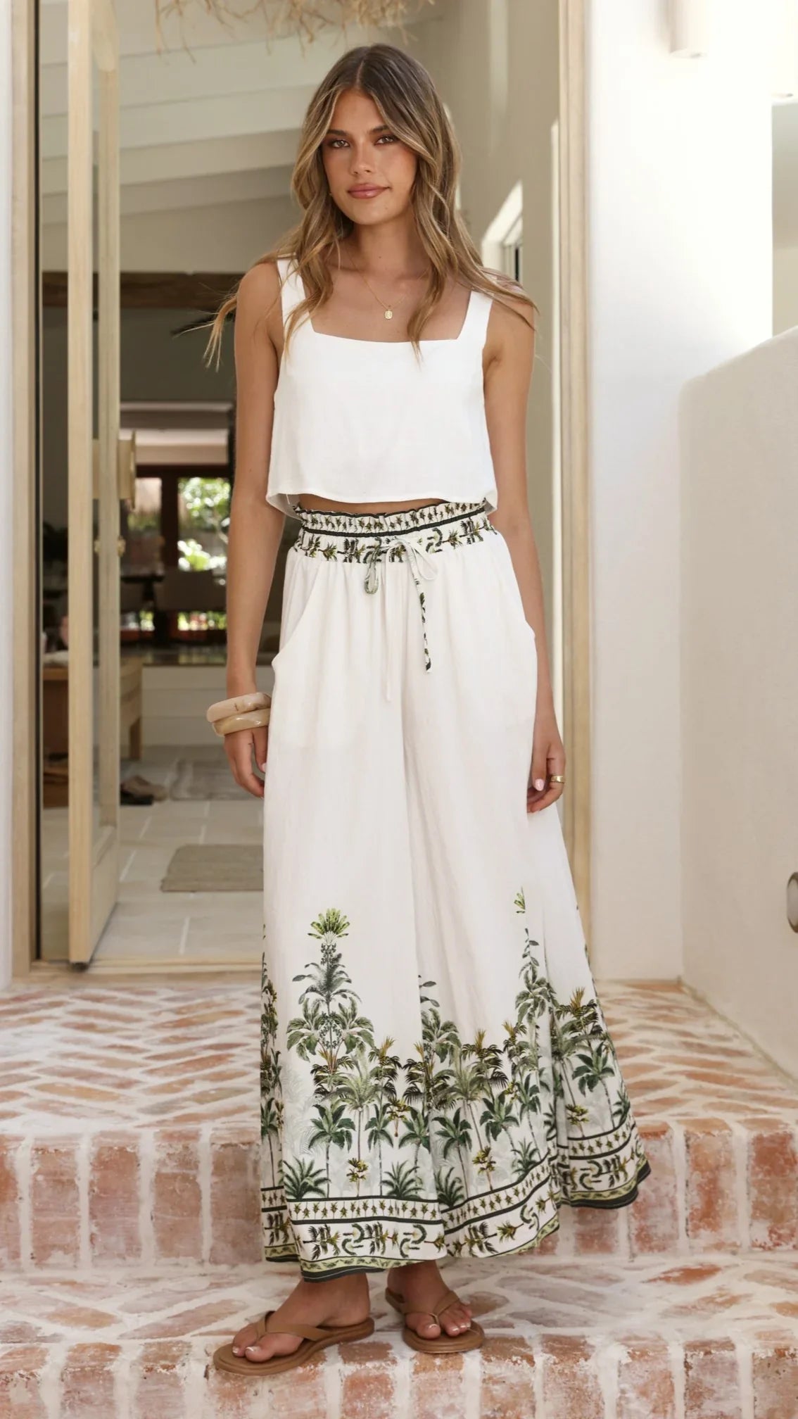 Avery Wide Leg Pants Palm Garden