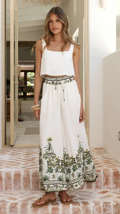 Avery Wide Leg Pants Palm Garden
