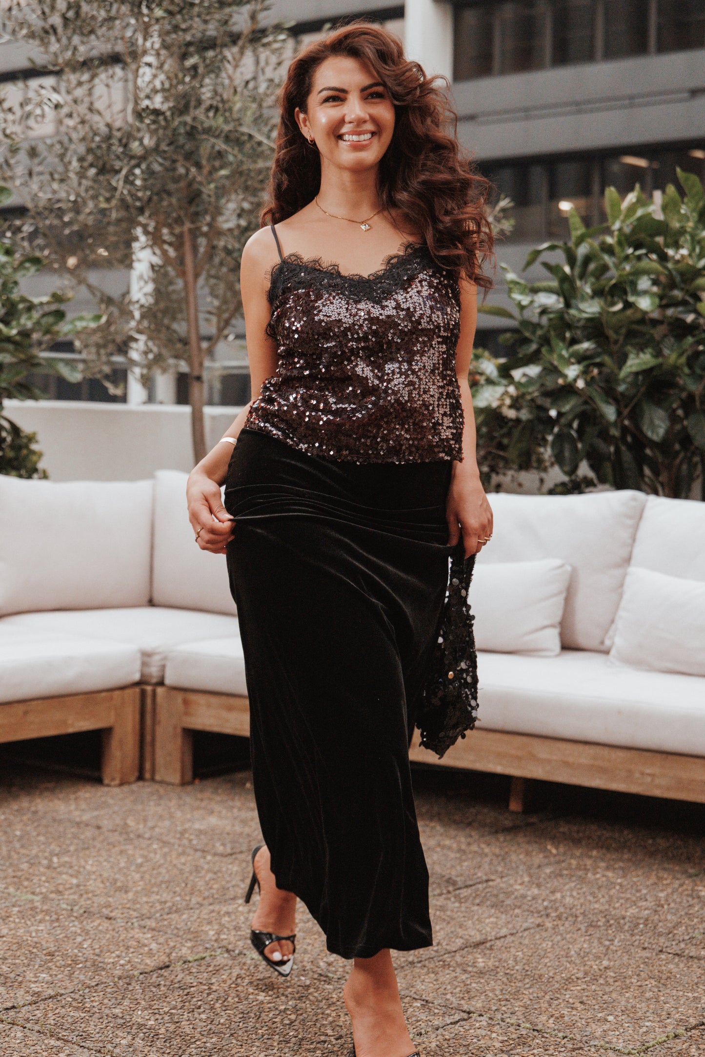 Pixie Lace And Sequins Cami Burgundy