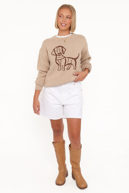 Amber Dachshund Sweater Beige
