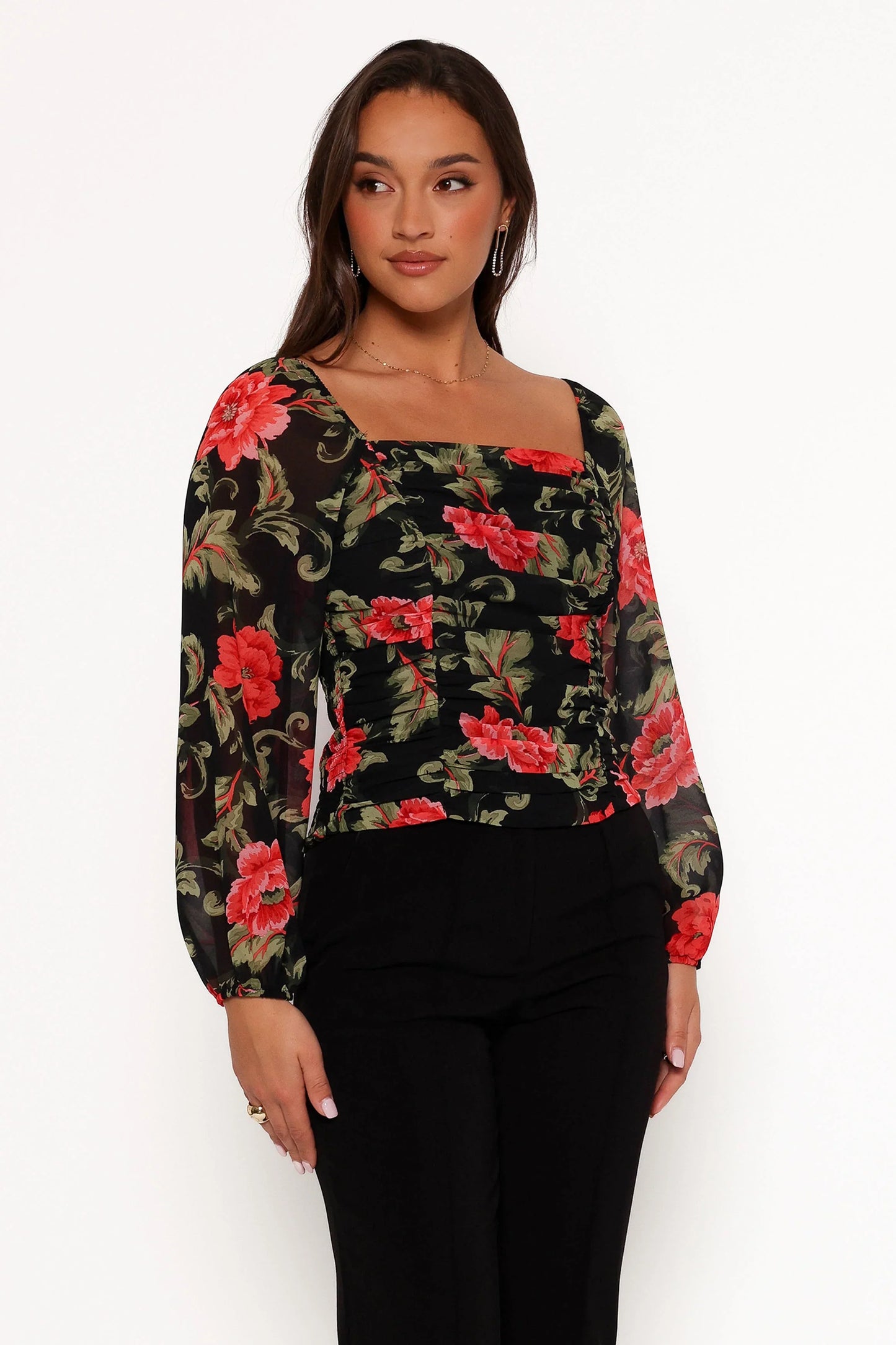 Maia Long Sleeve Top Black Floral