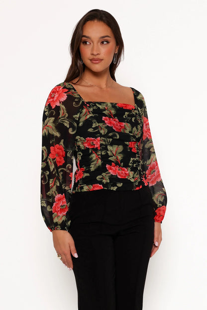 Maia Long Sleeve Top Black Floral