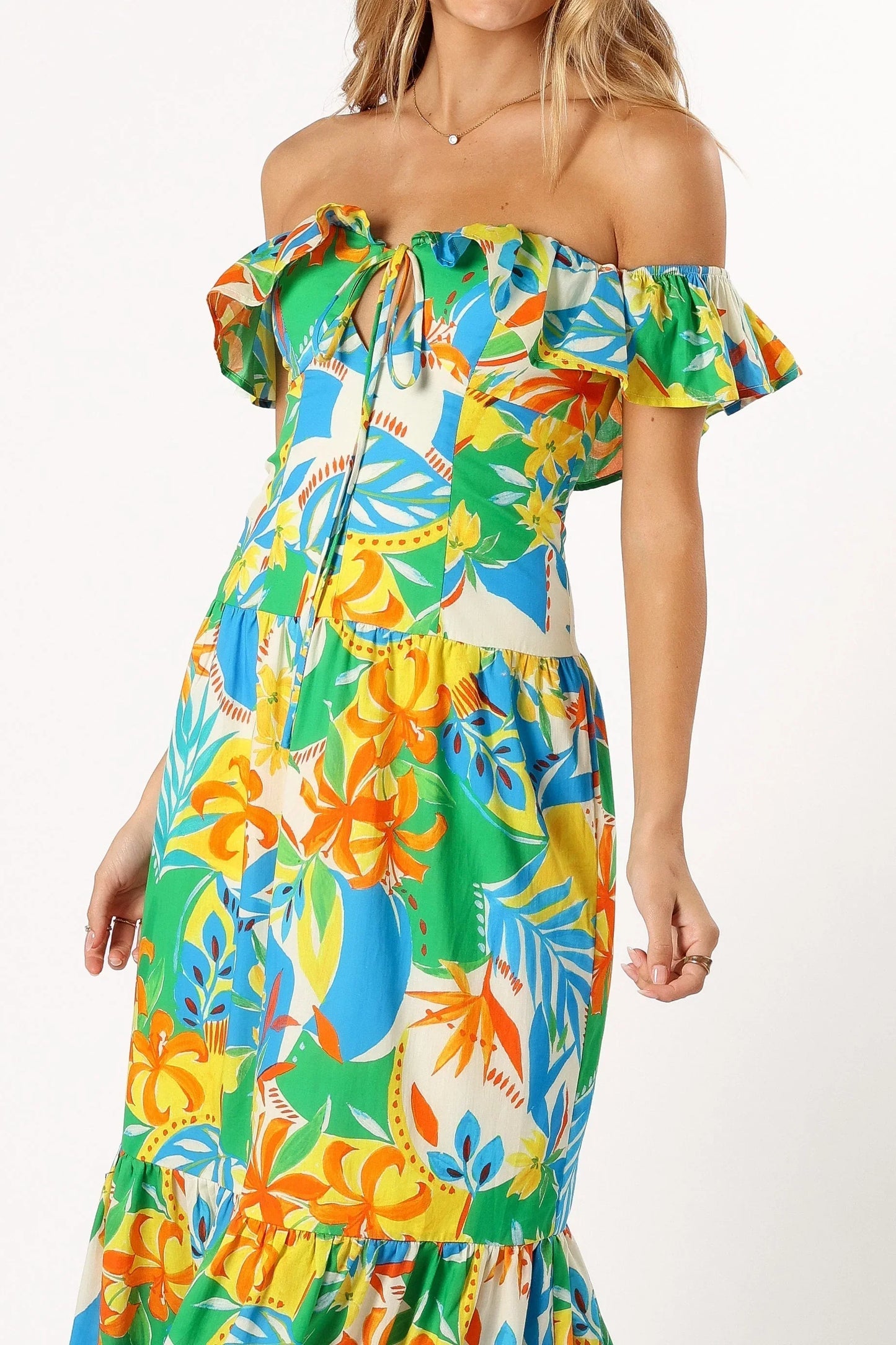 Harriet Off Shoulder Maxi Dress Malta Print