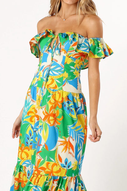 Harriet Off Shoulder Maxi Dress Malta Print