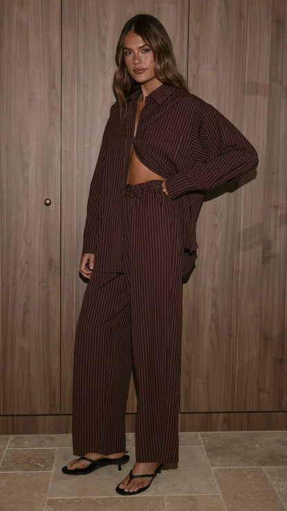 Zaila Pants Burgundy White Stripe