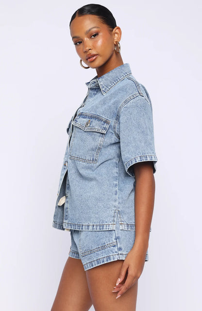 Denim Daydream Button Up Shirt Mid Blue