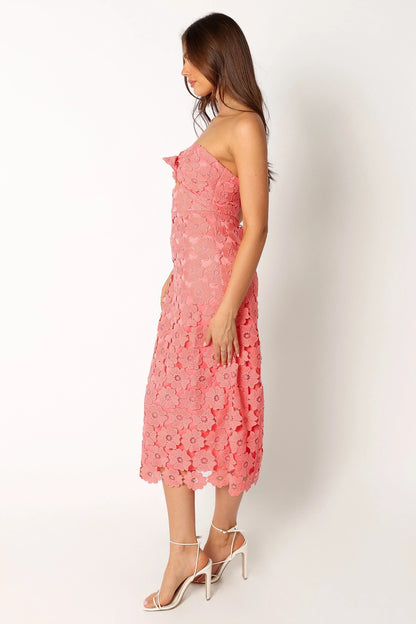 Tyler Strapless Midi Dress Watermelon