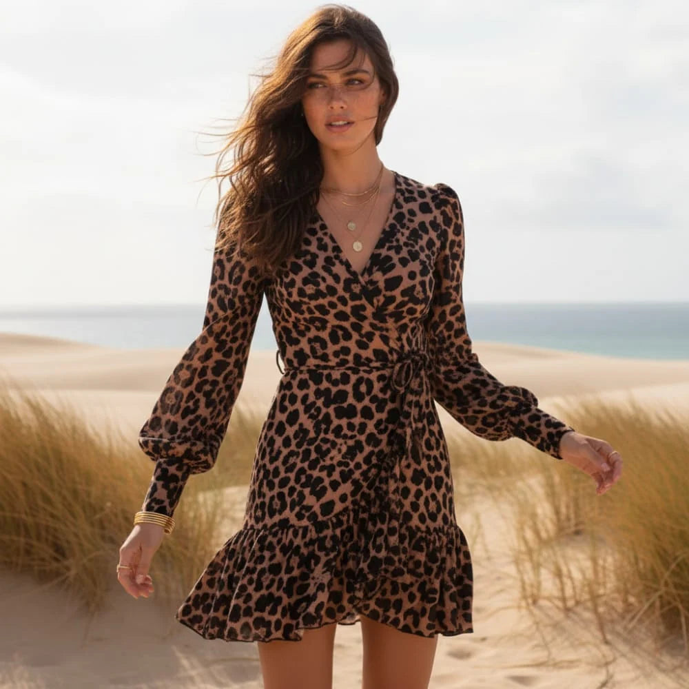 Boho V Neck Printed Mini Dress