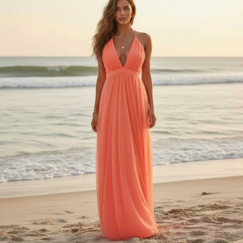 Boho Backless Halter Maxi Dress