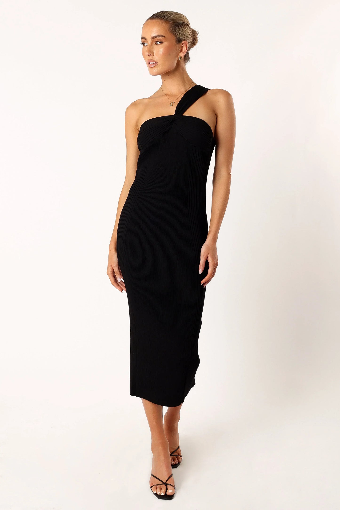 Halle One Shoulder Midi Dress Black