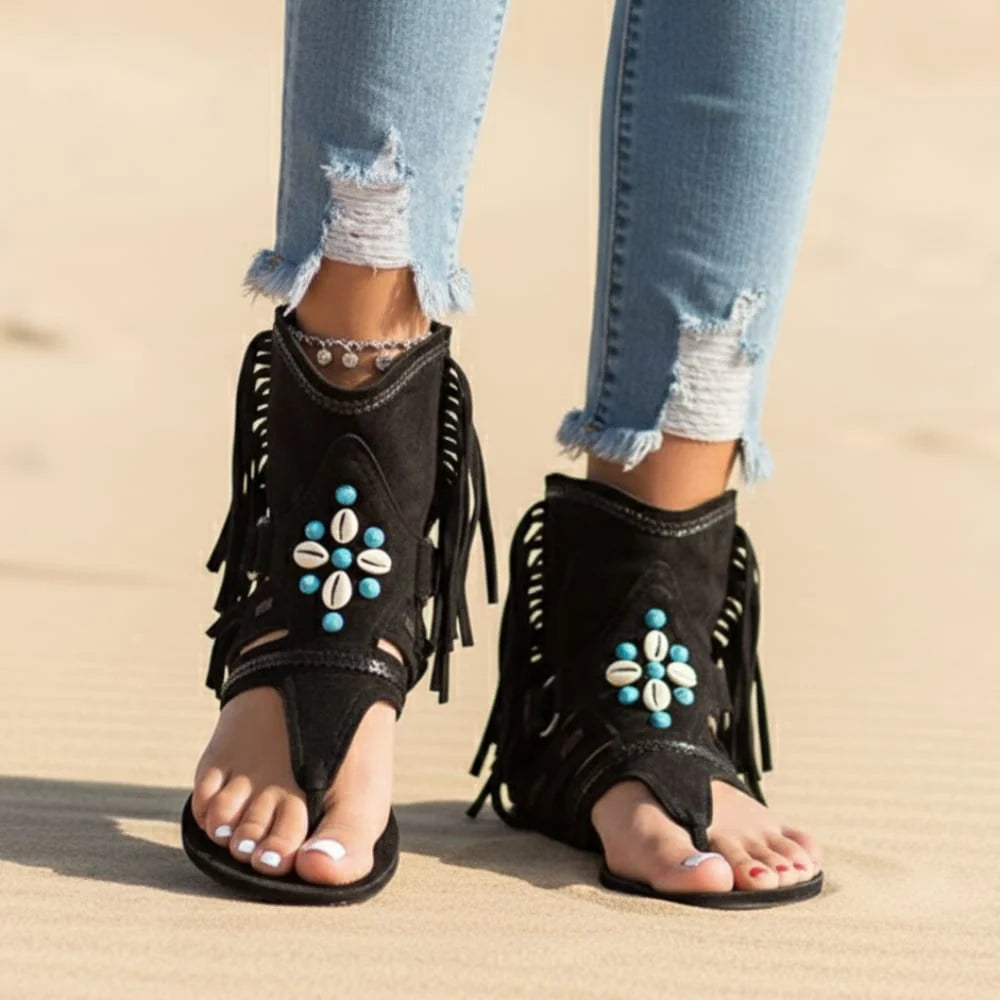 Boho Vintage Beaded Tassel Sandals