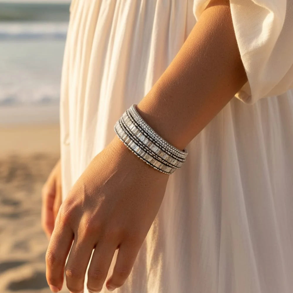 Boho Vintage Crystal Wrap Leather Bracelet