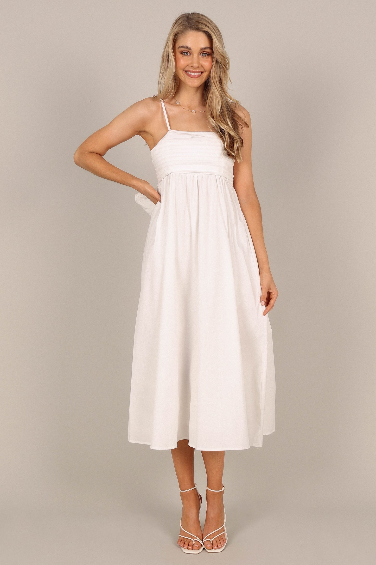 Alice Bow Back Midi Dress White