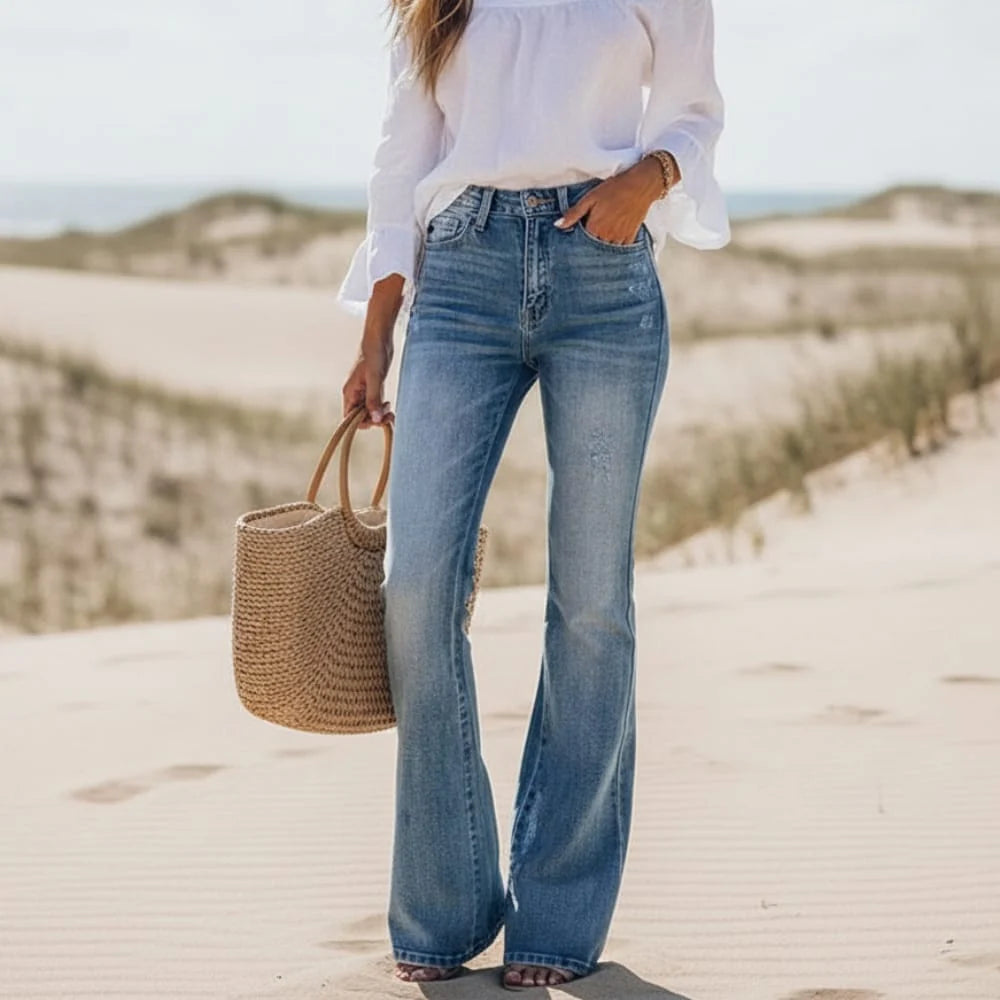 High Waisted Flare Leg Denim Jeans