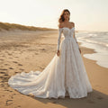Romantic Off the Shoulder Floral Lace Ball Gown Wedding Dress