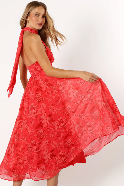 Primrose Halterneck Maxi Dress Red Floral