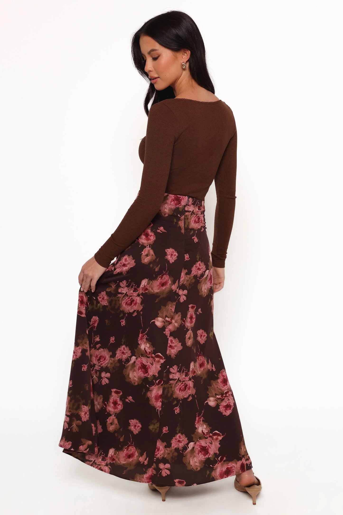Vivie Midi Skirt Chocolate Floral