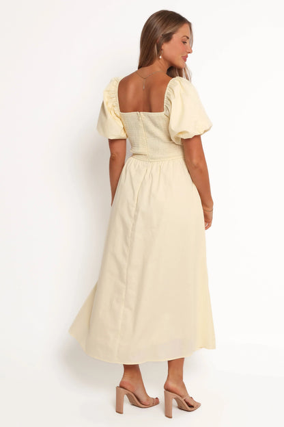 Clo Puff Sleeve Midi Dress Yellow