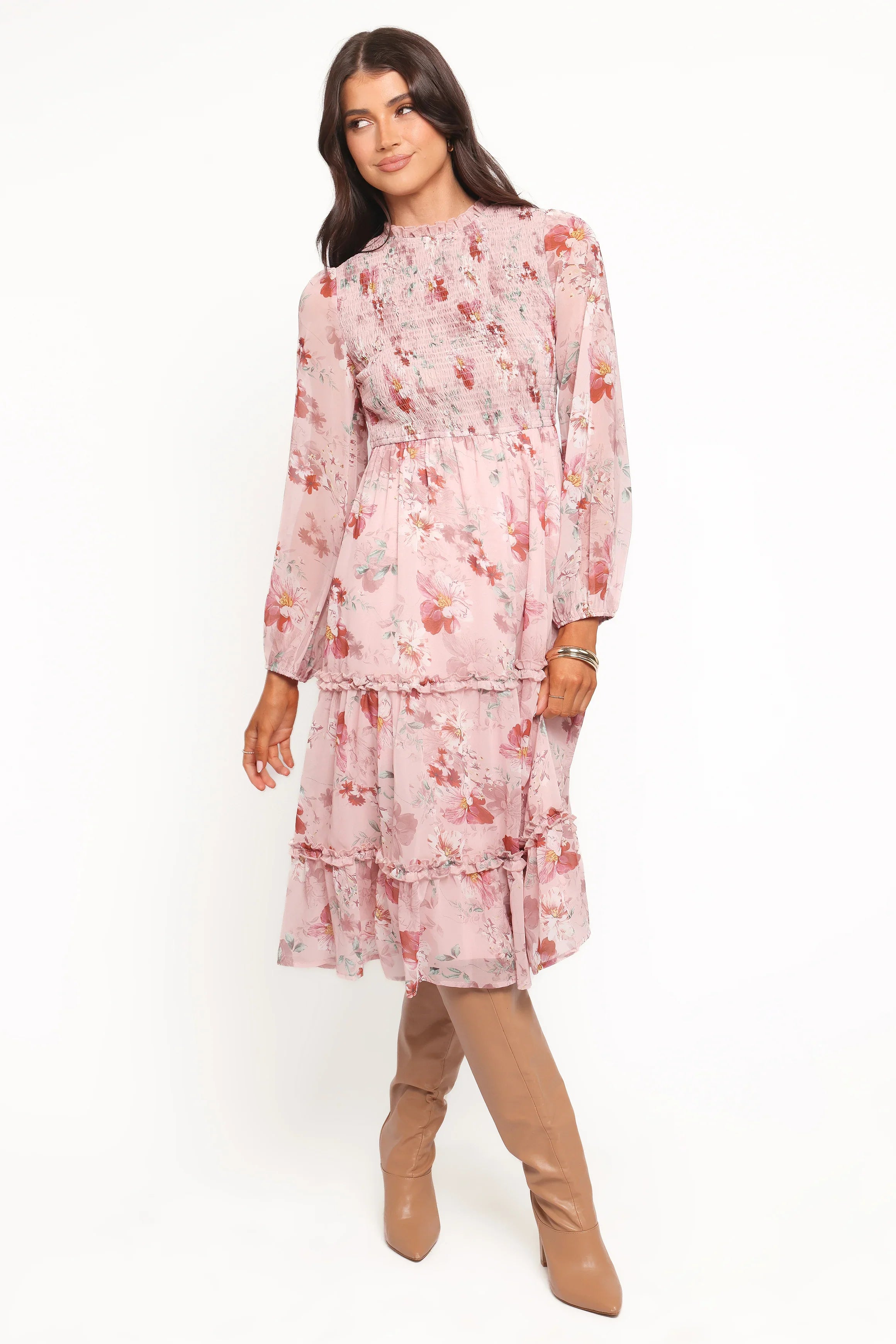 Alamea Long Sleeve Midi Dress Pink Floral