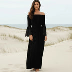 Off Shoulder Lace Maxi Dress with Long Sleeves