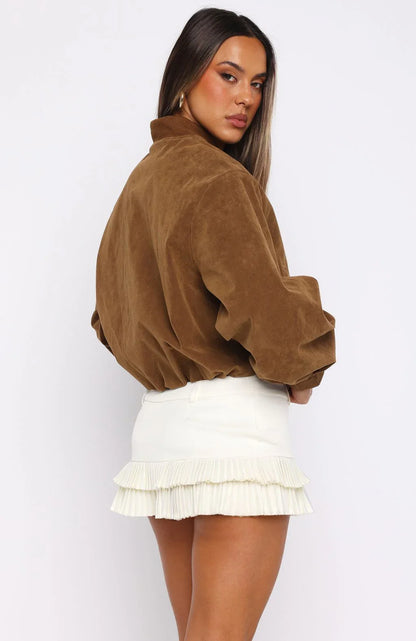 What Did I Miss Faux Suede Jacket Caramel