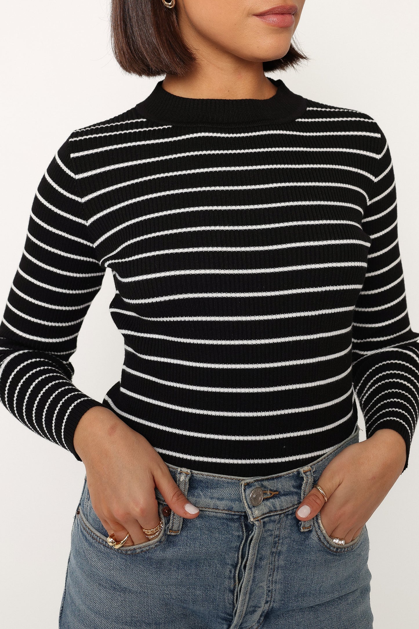 Stacie Ribbed Knit Top Black Stripe