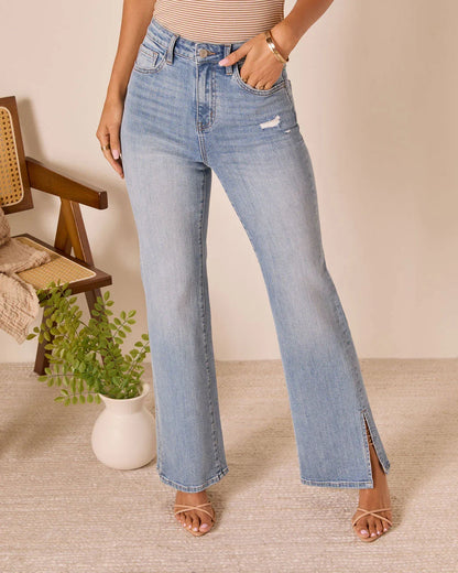 Downey Stretch High Rise Slit Flare Leg Jeans