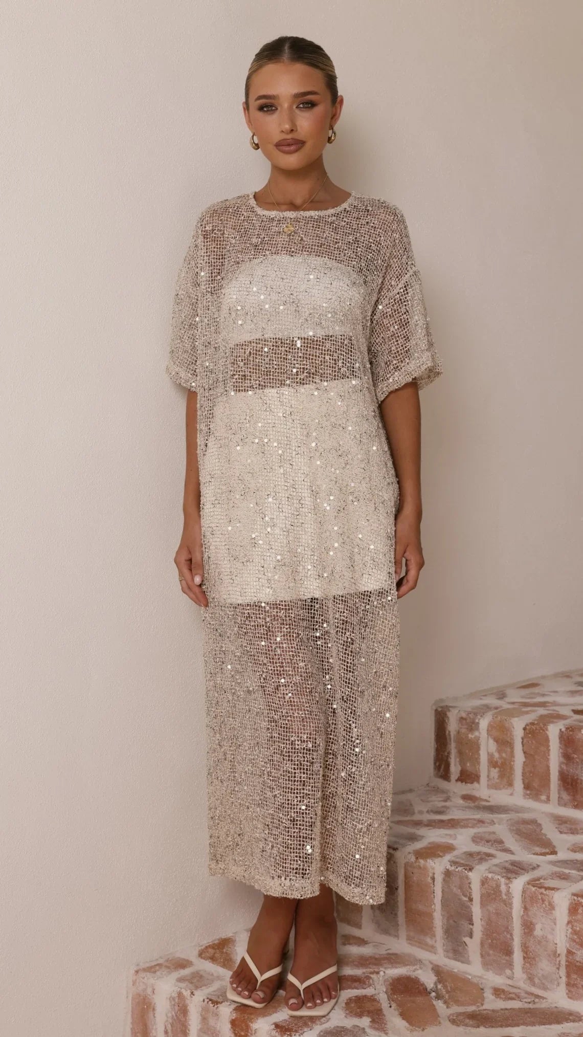 Zinnia Sequins Maxi Dress Beige