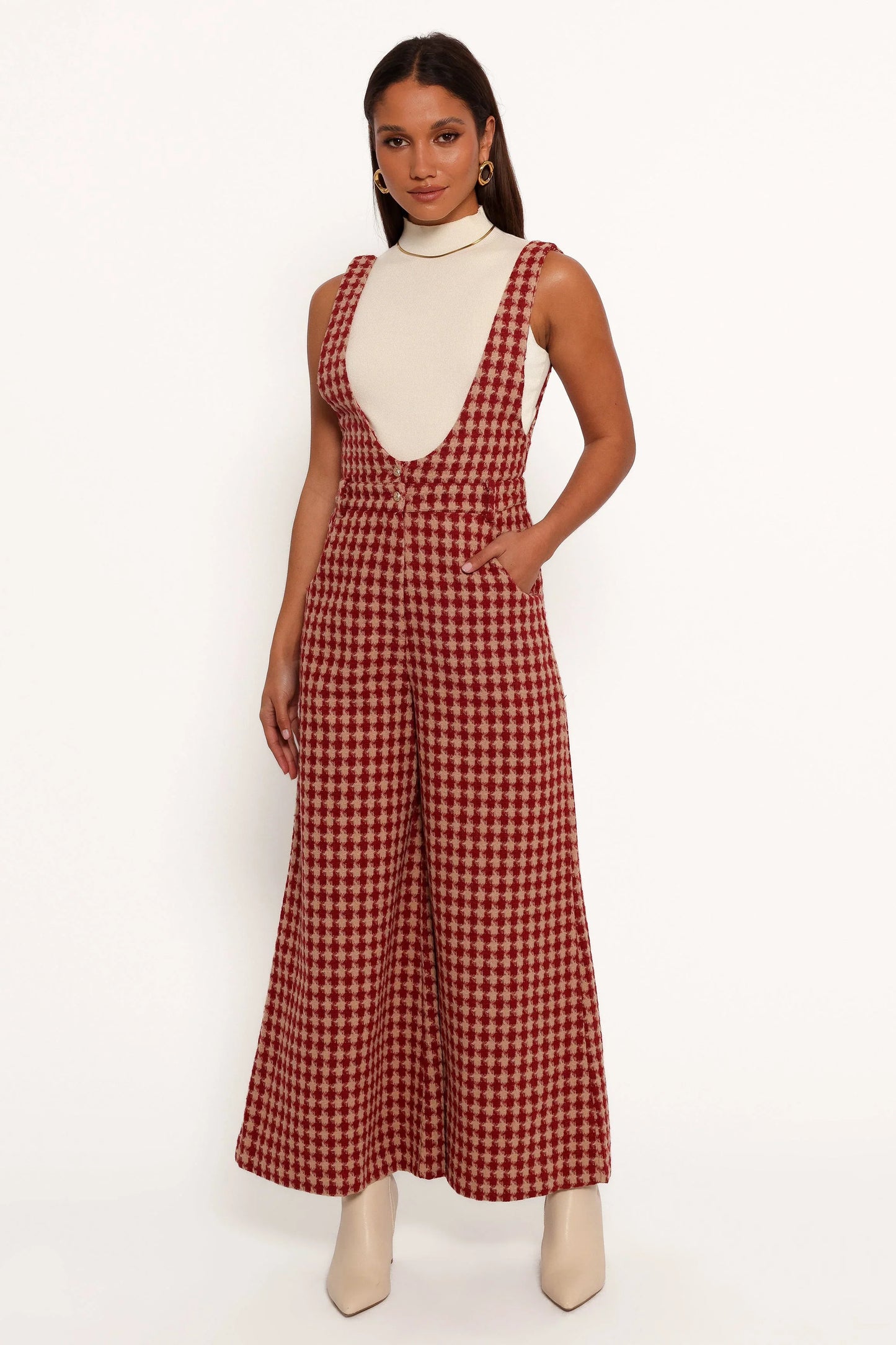 Jackson Jumpsuit Dark Red Houndstooth