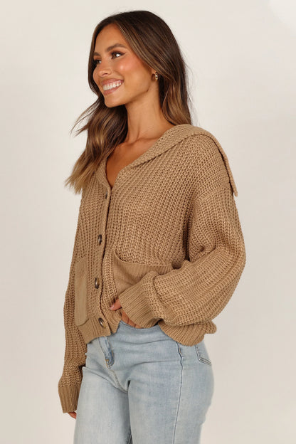 Amelia Oversize Collar Button Cardigan Camel