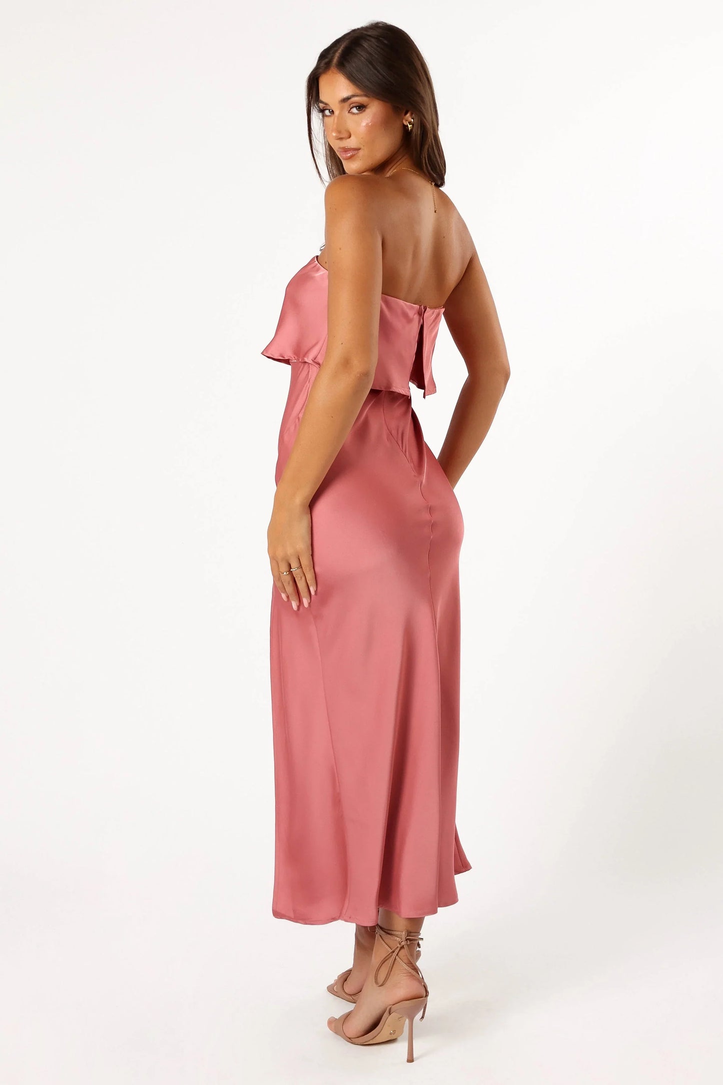 Vienna Strapless Midi Dress Dusty Rose