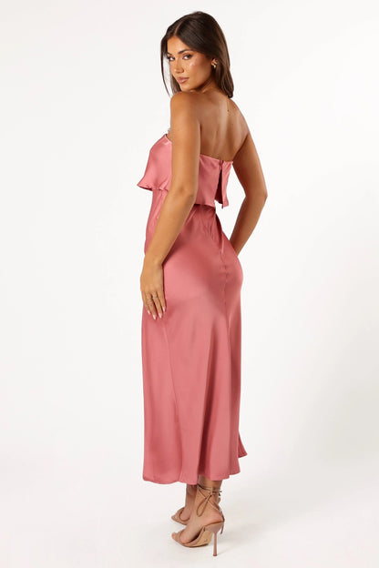Vienna Strapless Midi Dress Dusty Rose