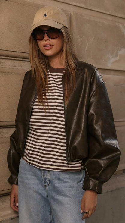Solana Long Sleeve Top Choc White Stripe
