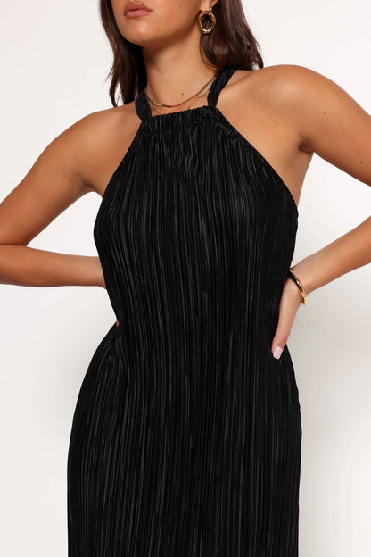 Melody Plisse Halter Maxi Dress Black