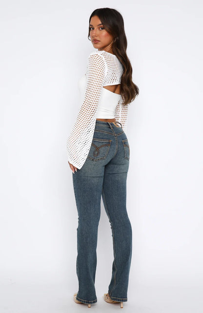 Wait For No One Low Rise Bootleg Jeans Mid Vintage Blue