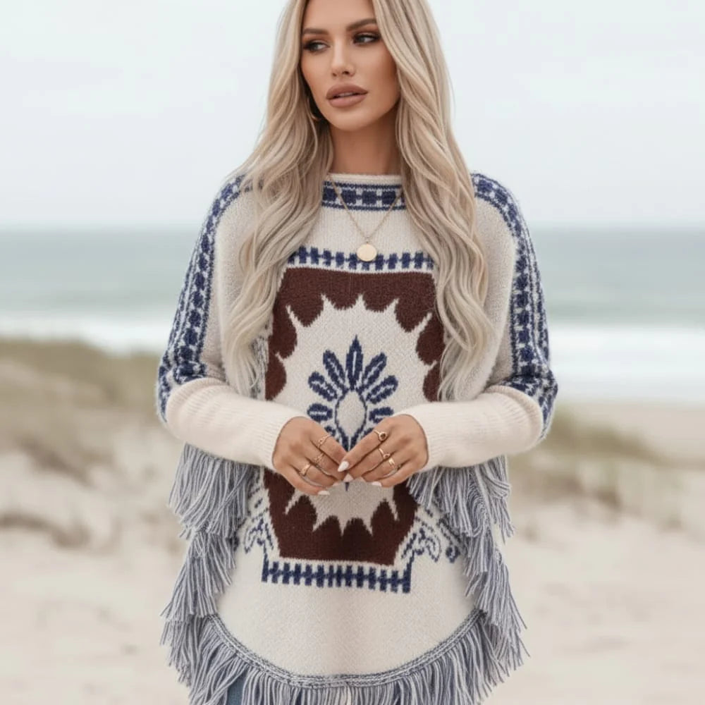 Boho Knit Poncho Sweater