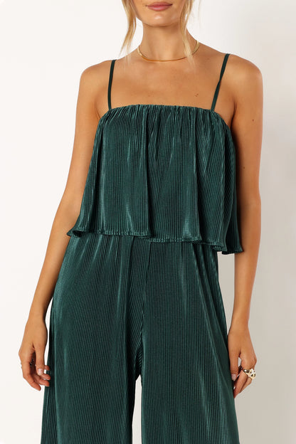 Jillian Plisse Jumpsuit Emerald