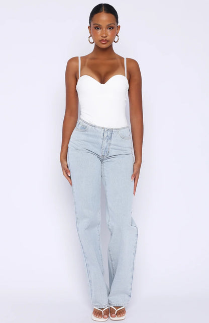 Overachieving Mid Rise Straight Leg Jeans Glacier Blue