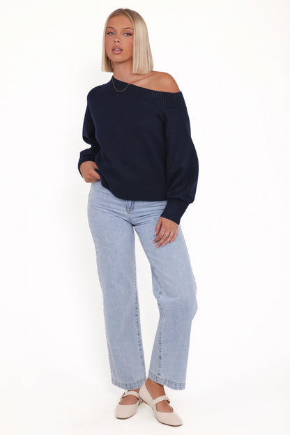 Ailis Off Shoulder Sweater Navy
