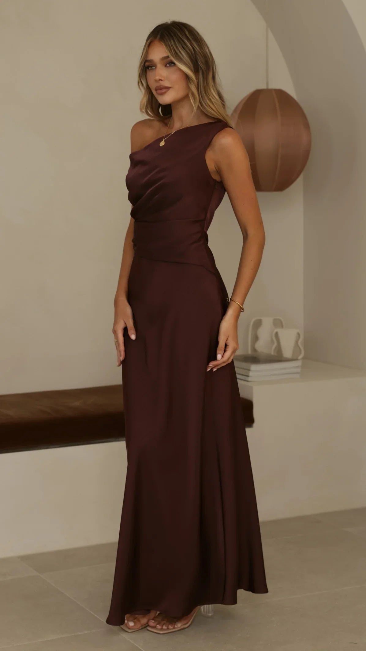 Auria Off Shoulder Maxi Dress Chocolate