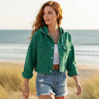 Boho Cropped Hooded Denim Jacket