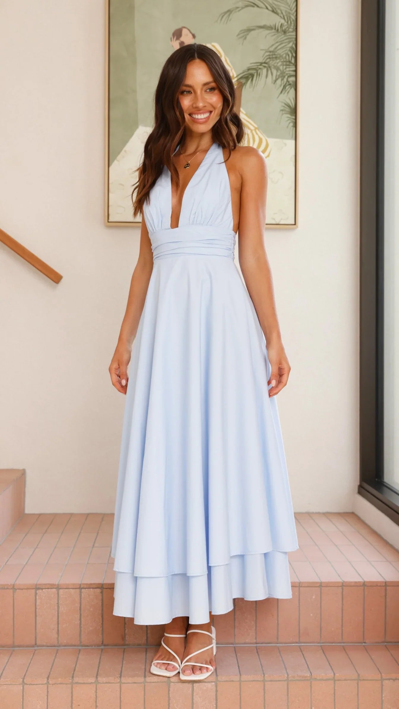 Kathy Halter Neck Maxi Dress Light Blue