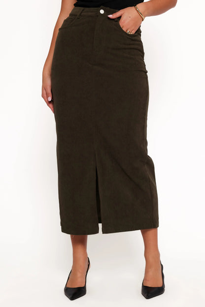 Myra Corduroy Midi Skirt Olive