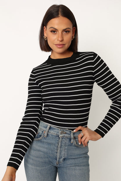 Stacie Ribbed Knit Top Black Stripe