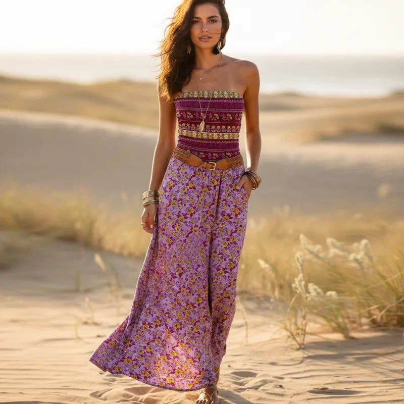 Boho Bandeau Maxi Dress with Pockets