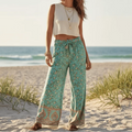 Seafoam Floral Boho Wide Leg Pants